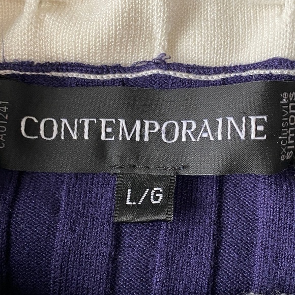 Contemporaine Simons Women's Navy Cowl Neck Ribbed Long Sleeve Sweater Top Large - Picture 2 of 13